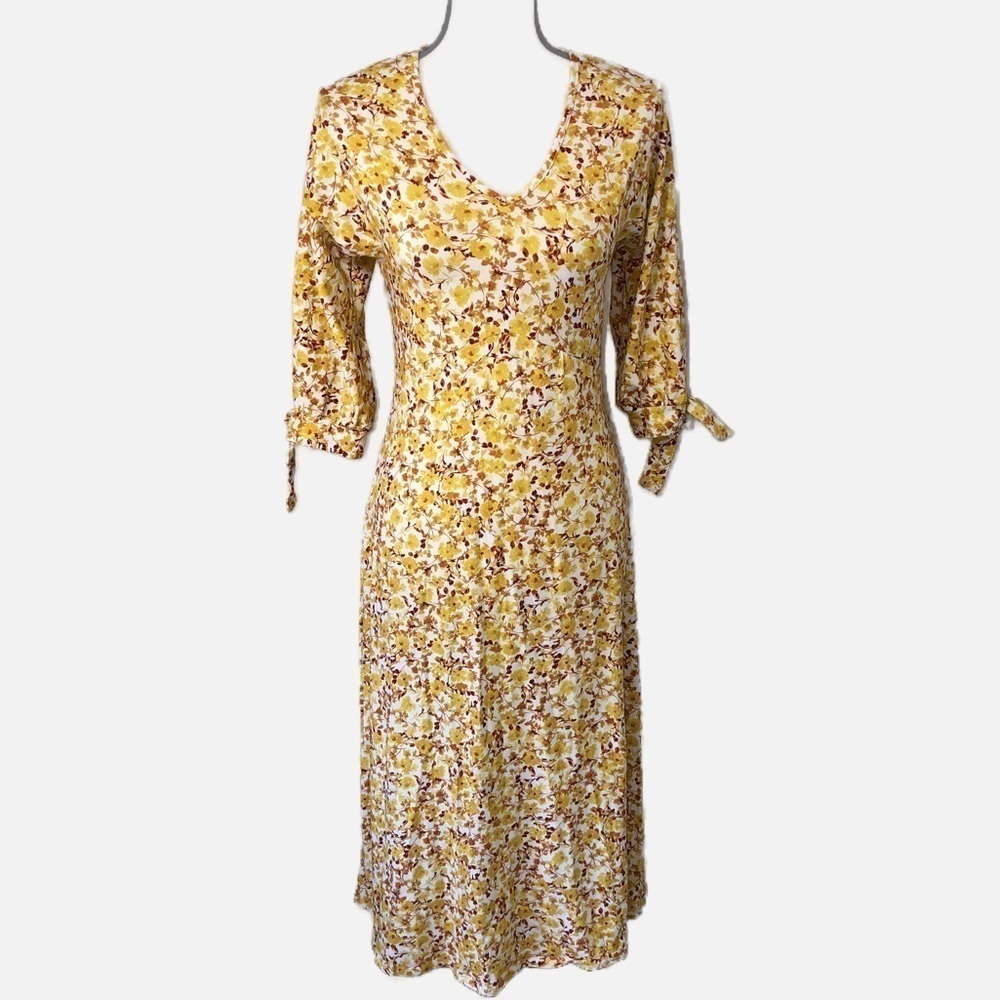 Wedding Guest Dress Size M Organic Cotton Amour Vert Yellow Floral Midi Cottage